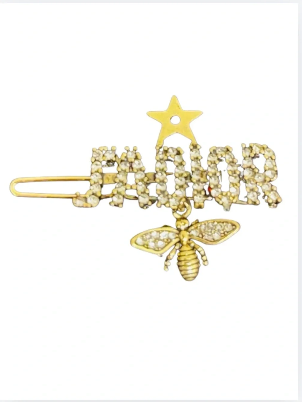 BARRETTE: Golden w/Embellished Rhinestone & Elegant Dangling Bee Hair Clip, NWOT